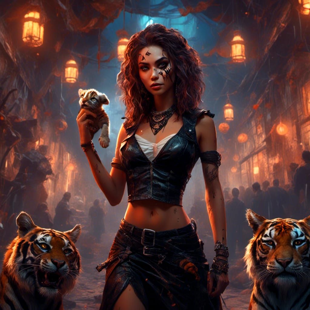 Spooky Roulette Dealer with Baby Tiger