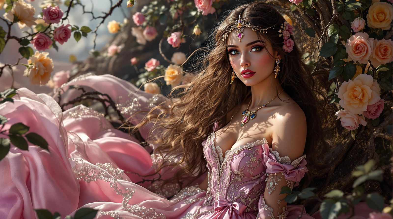 Hyperdetailed Princess in a Dark Fantasy Setting with Rococo...