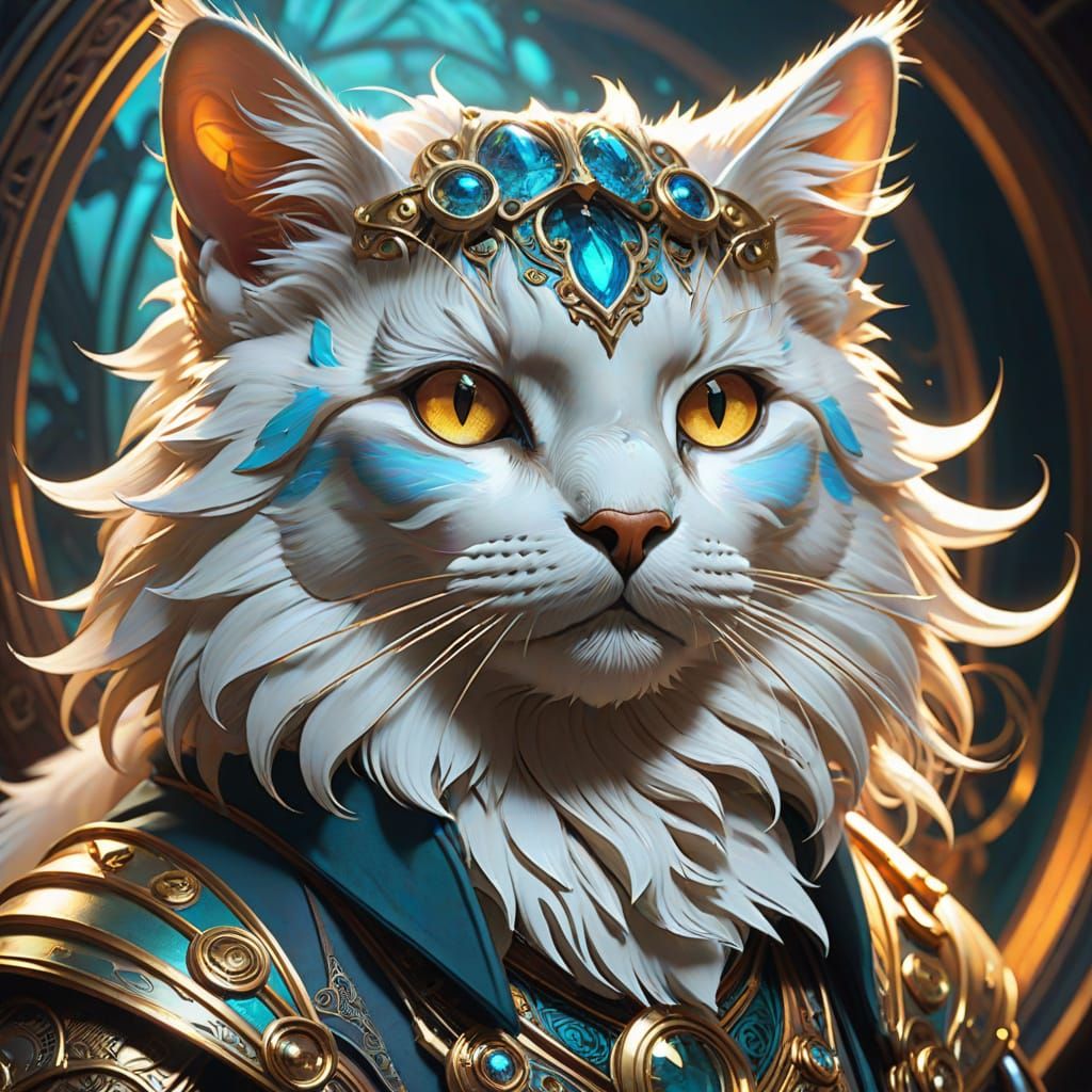 Fluffy Cat Portrait in Detailed Digital Art