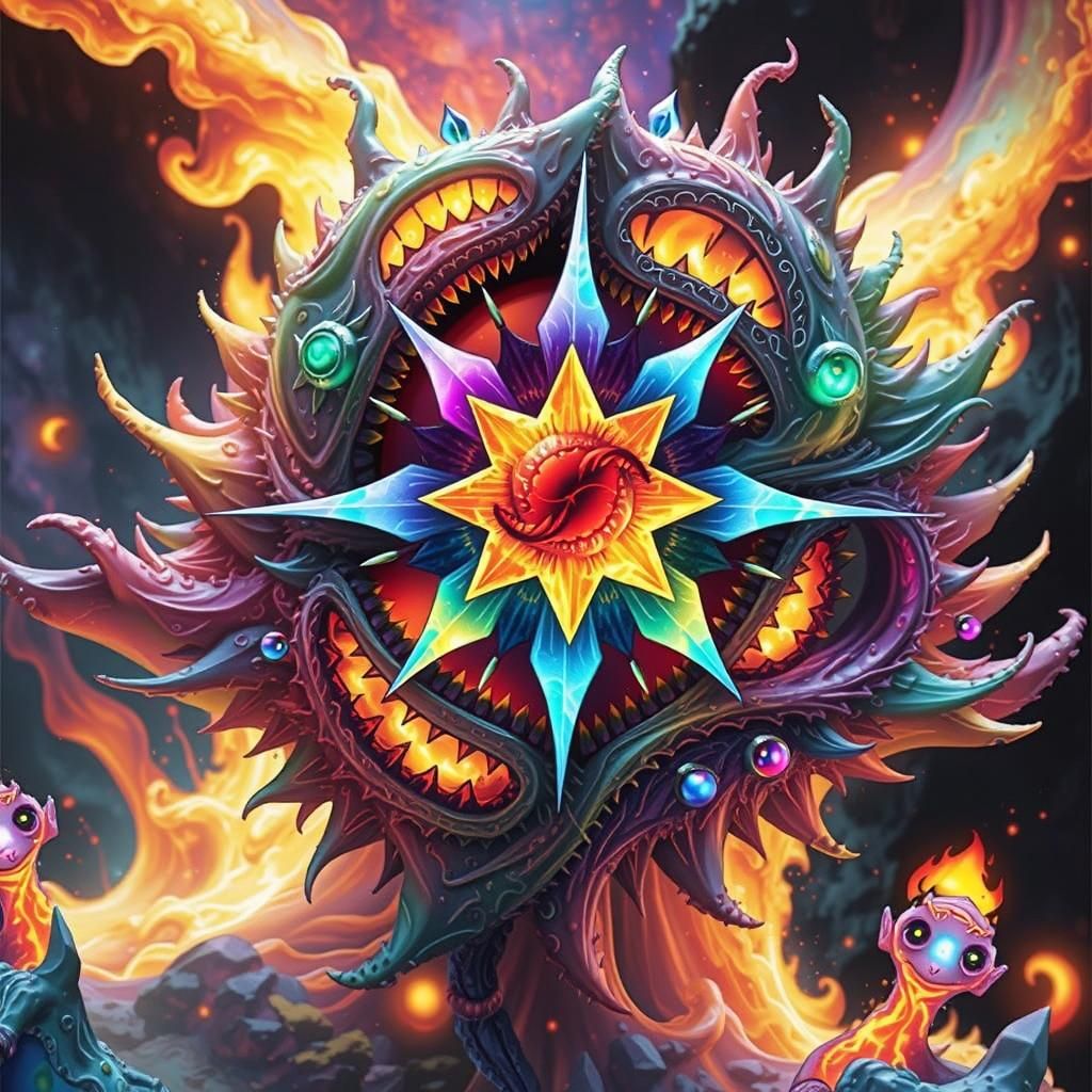 Fire Elementals Dance in Volcanic Landscape