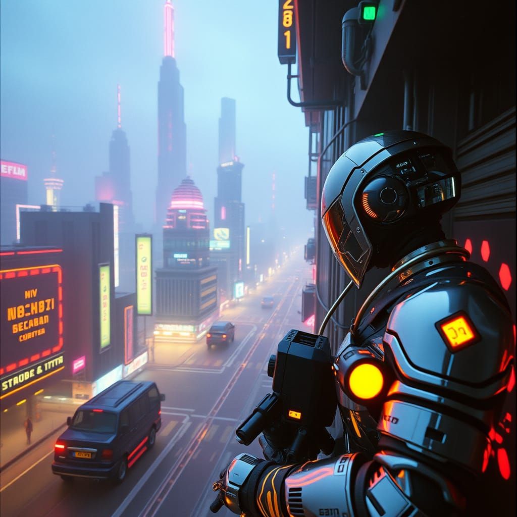 Cyberpunk Heroes of Soviet Multifilms in Neon Futuristic Cit...