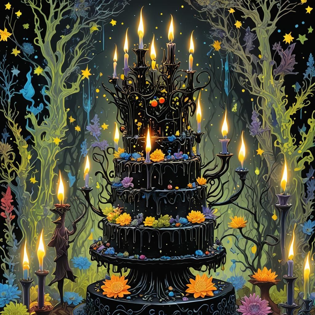 Fantasy Birthday Cake in Alebrije Encaustic Style