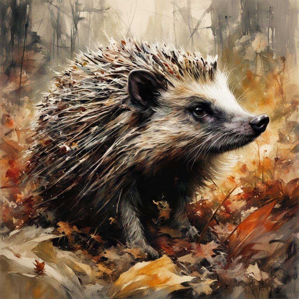 Magnificent Hedgehog Rolls in Autumn Leaves