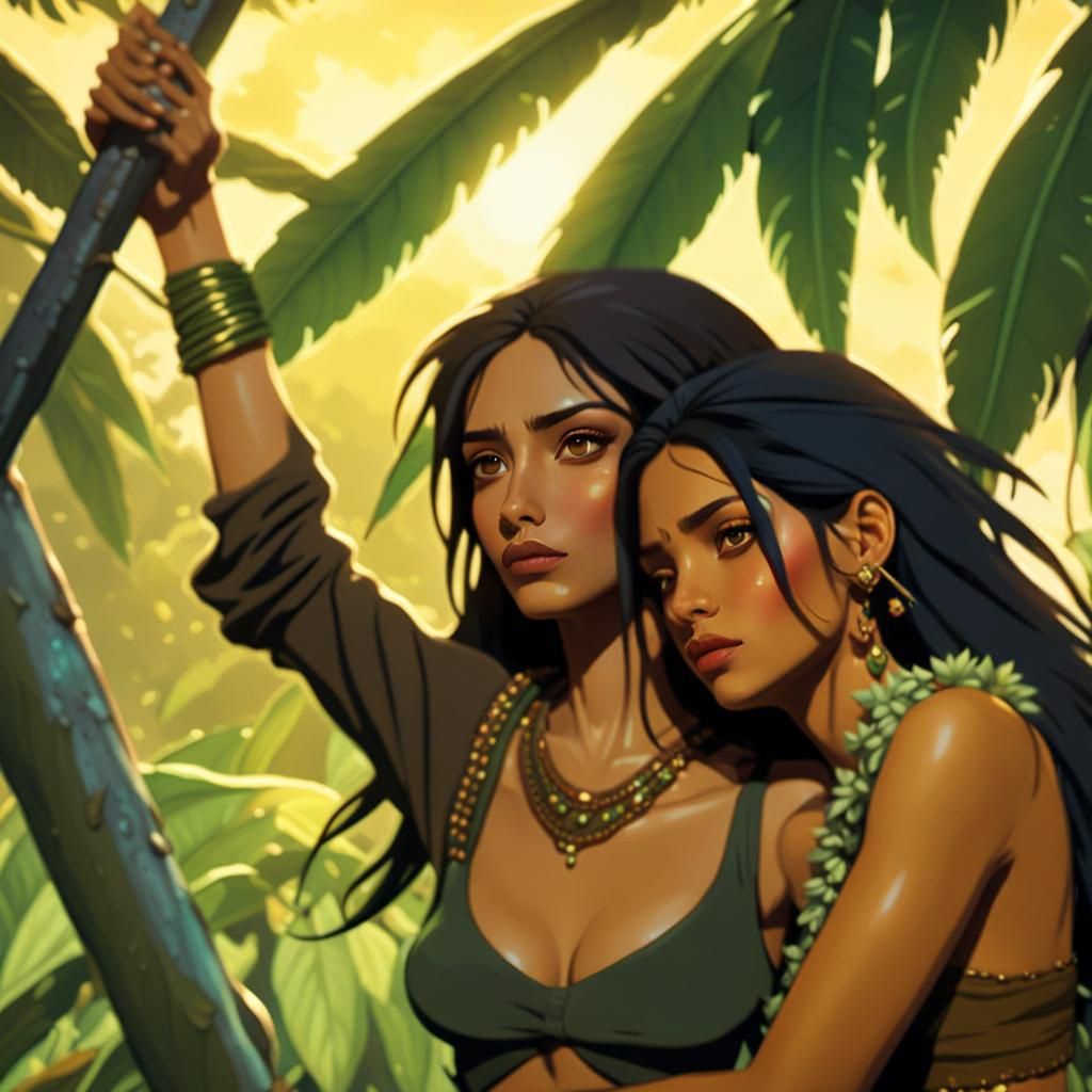 Mexican Woman and Soulmate in Jungle Art