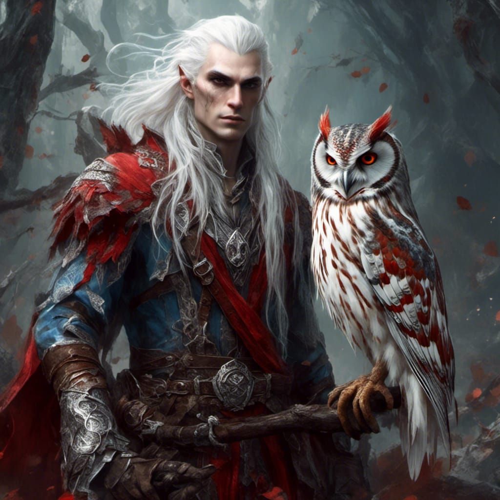 Young Elf Bladesinger with Owl in Hyperreal Style