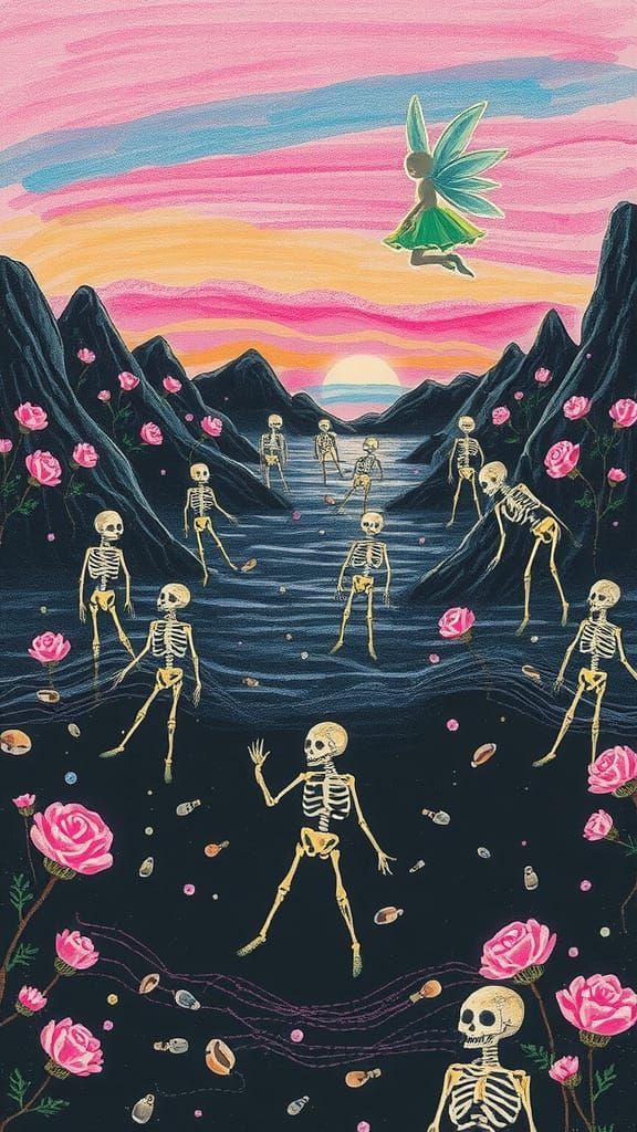 Surreal Crayon Drawing of the Underworld Landscape