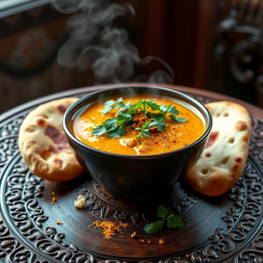 Aromatic Curry and Naan in Hyperrealistic 3D