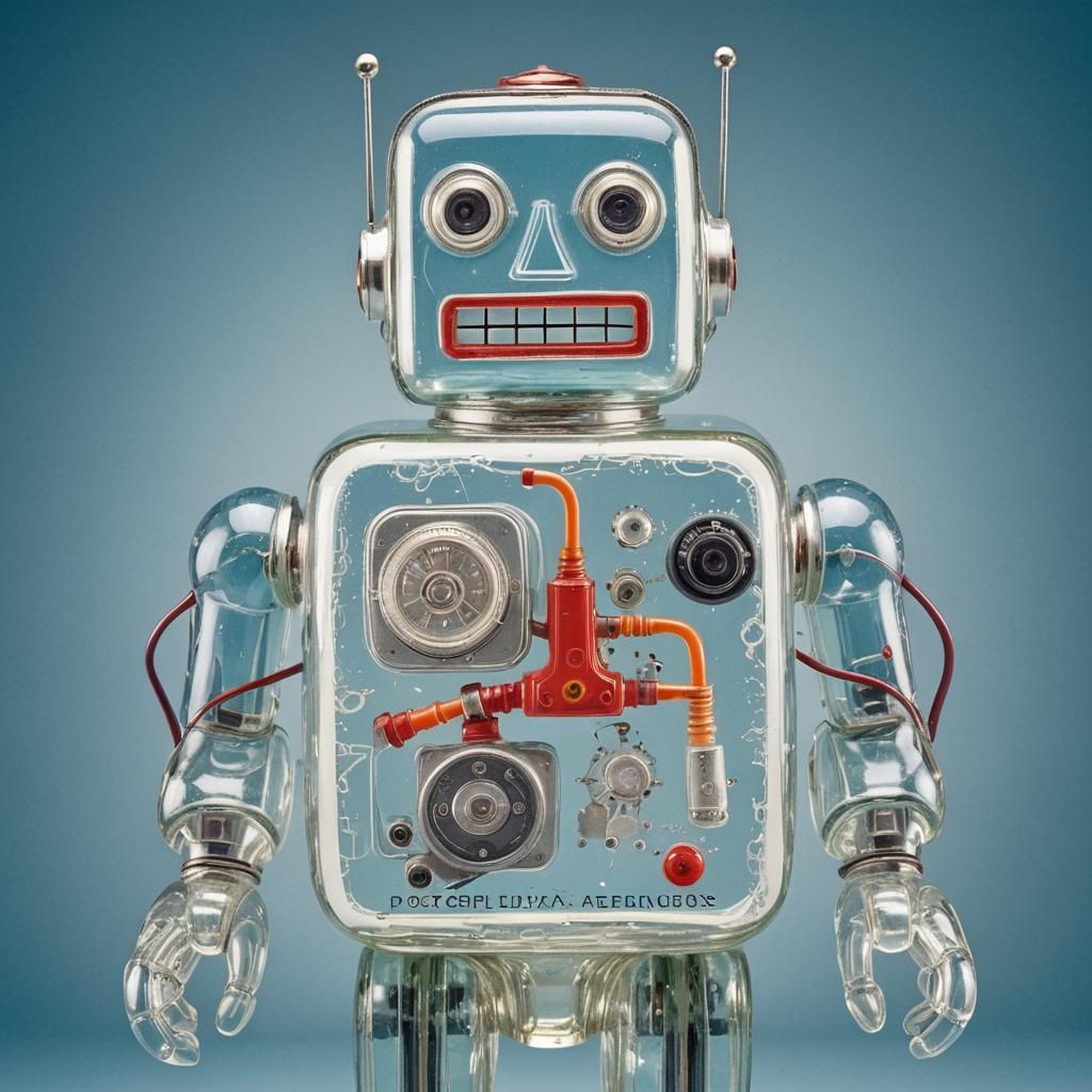 Retro Blown Glass Toy Robot with Visible Mechanics