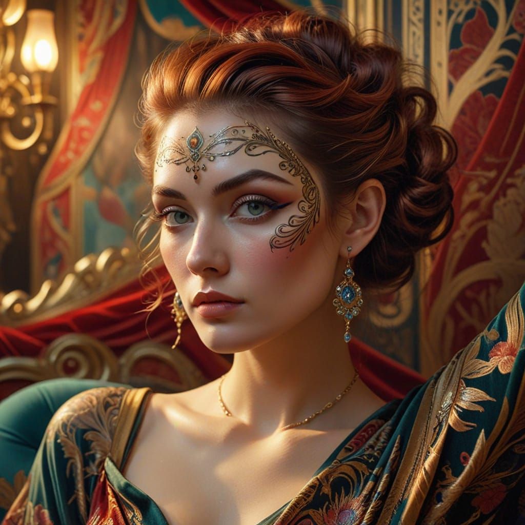 Flamboyant Woman in Luxurious Jugendstil Setting