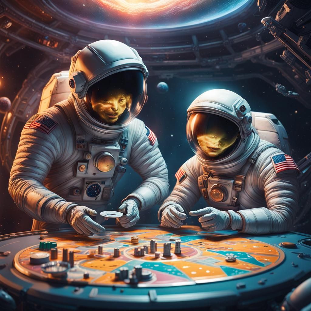 Astronaut and Alien Game in Spaceship: Hyperrealistic Concep...