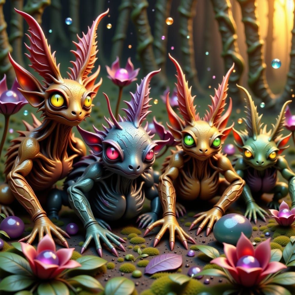 Mysterious Fae Creature with Glowing Eyes in Eerie Style