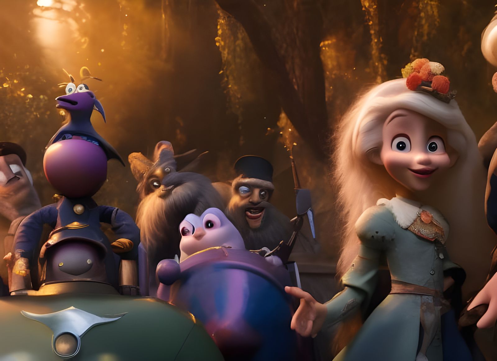 Cartoon Characters in Forest, 3D Render