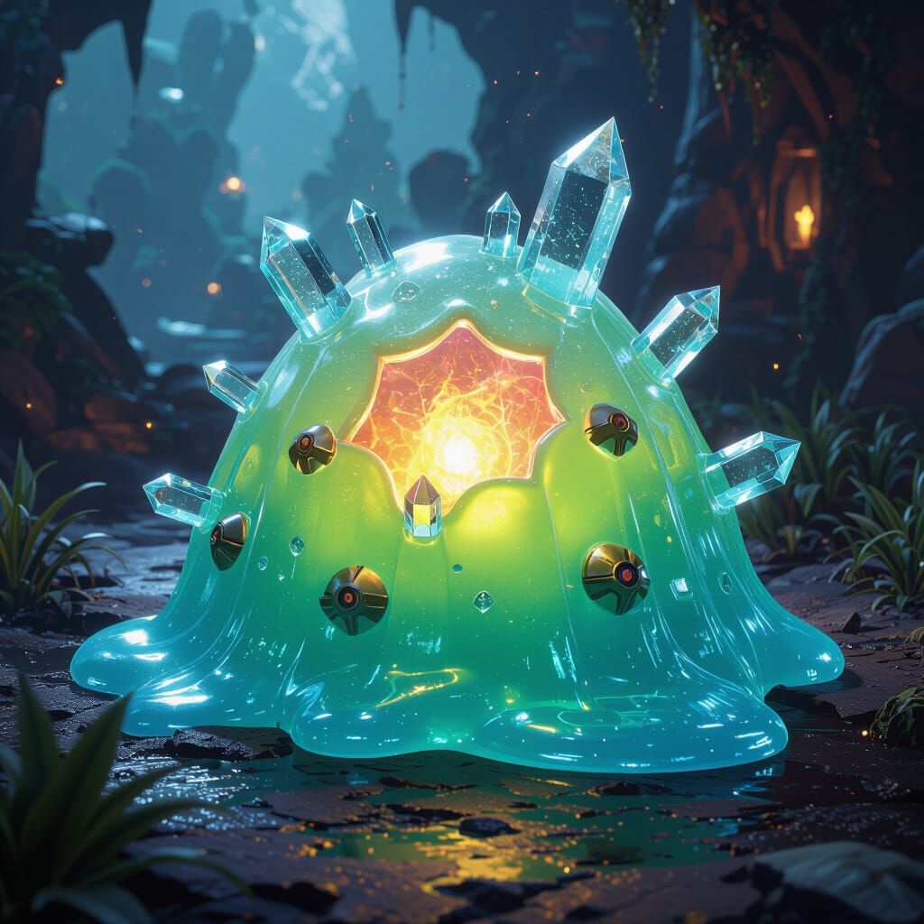 Translucent Slime Creature in Fantasy Trading Card Art
