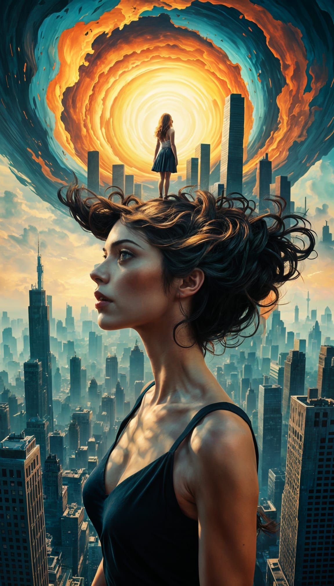 Dreamlike Cityscape with Warped Buildings in Gritty Style