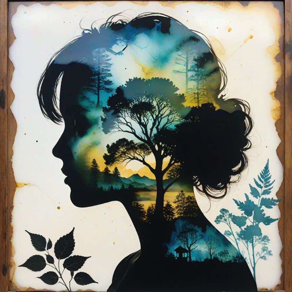 Double Exposure Silhouette in Perfect Encaustic Wax and Alco...