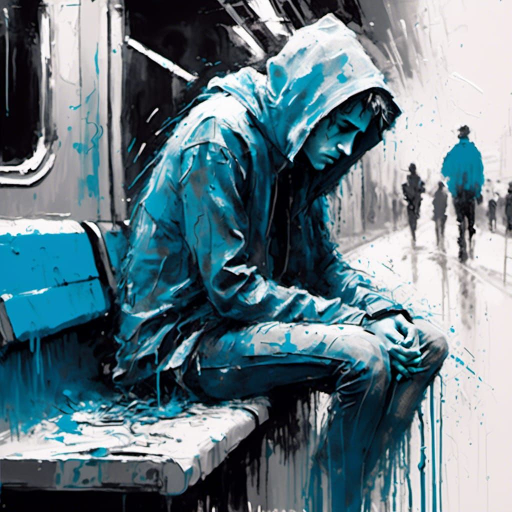 Distressed Sketch of a Beggar in Cartoon Style