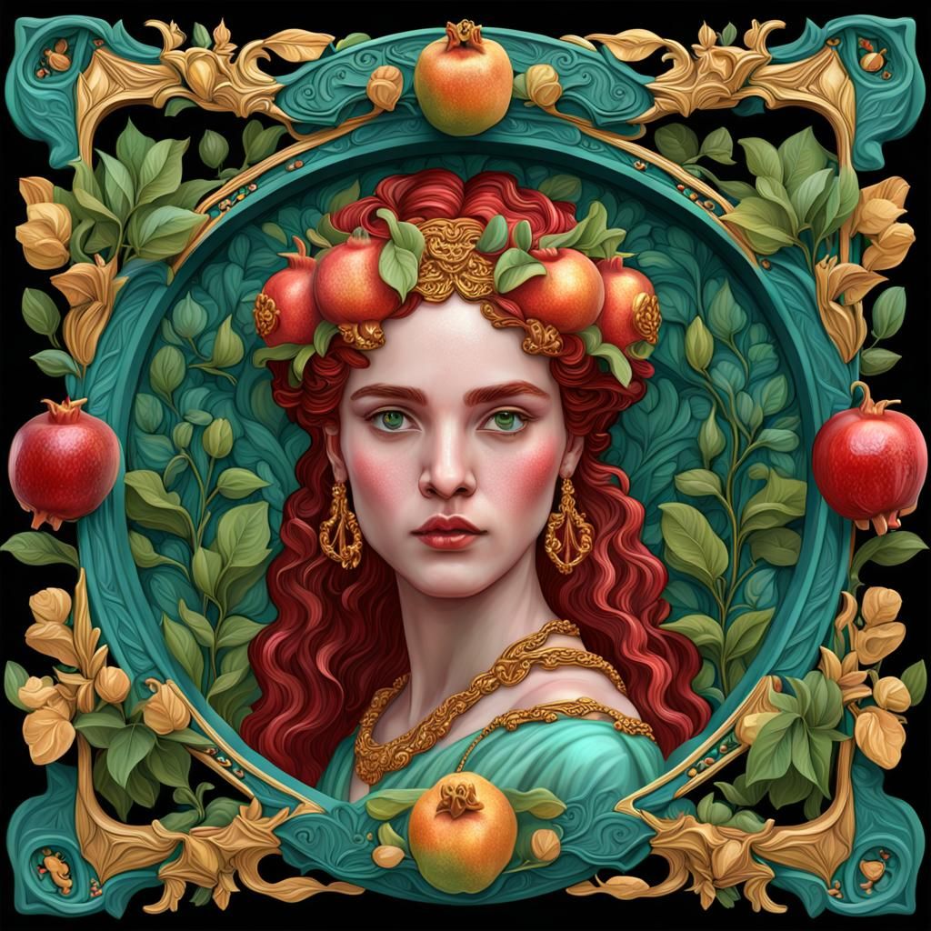 Persephone, Goddess of Spring in Art Nouveau Frame