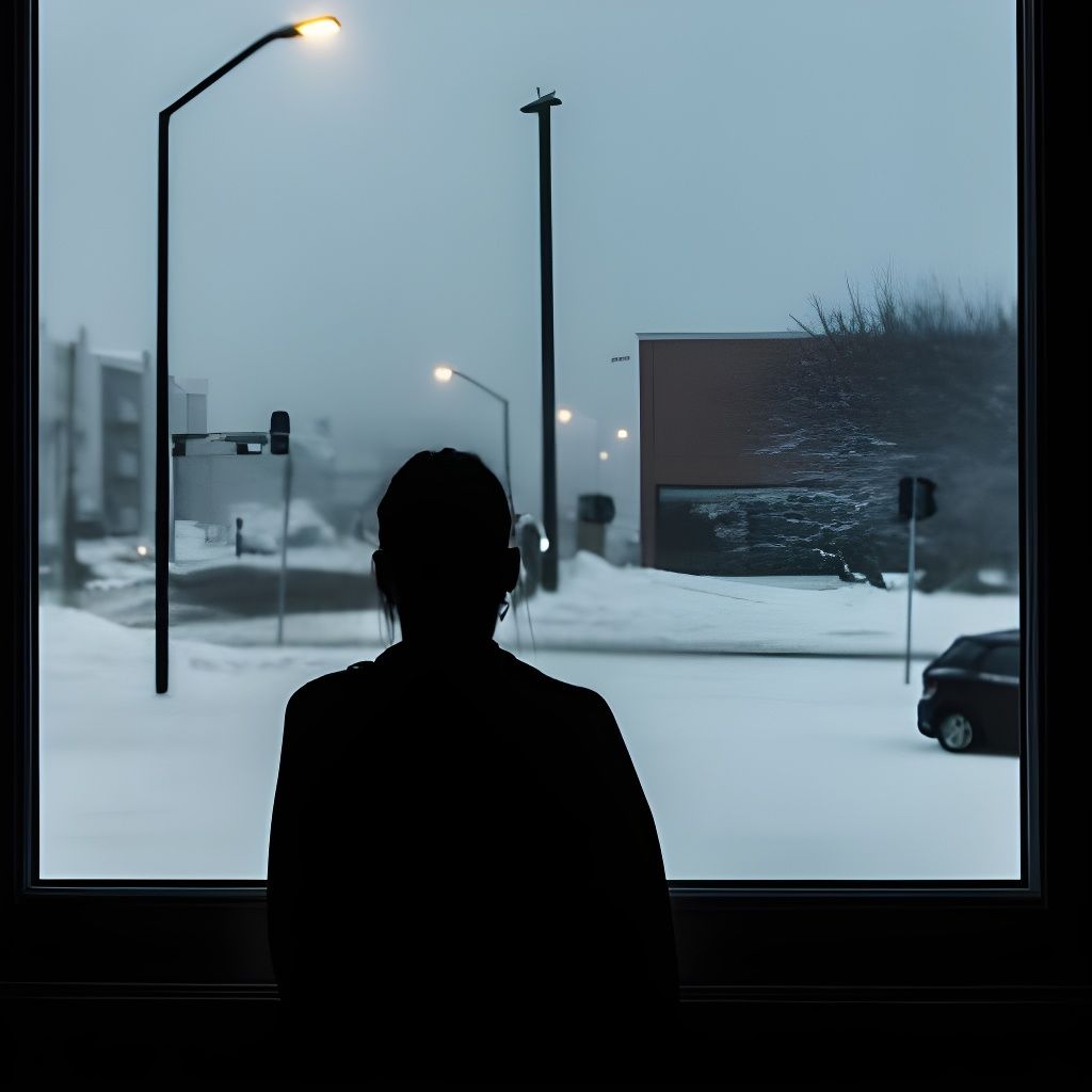 Silhouetted Figure Gazing at Snowy Winterscape