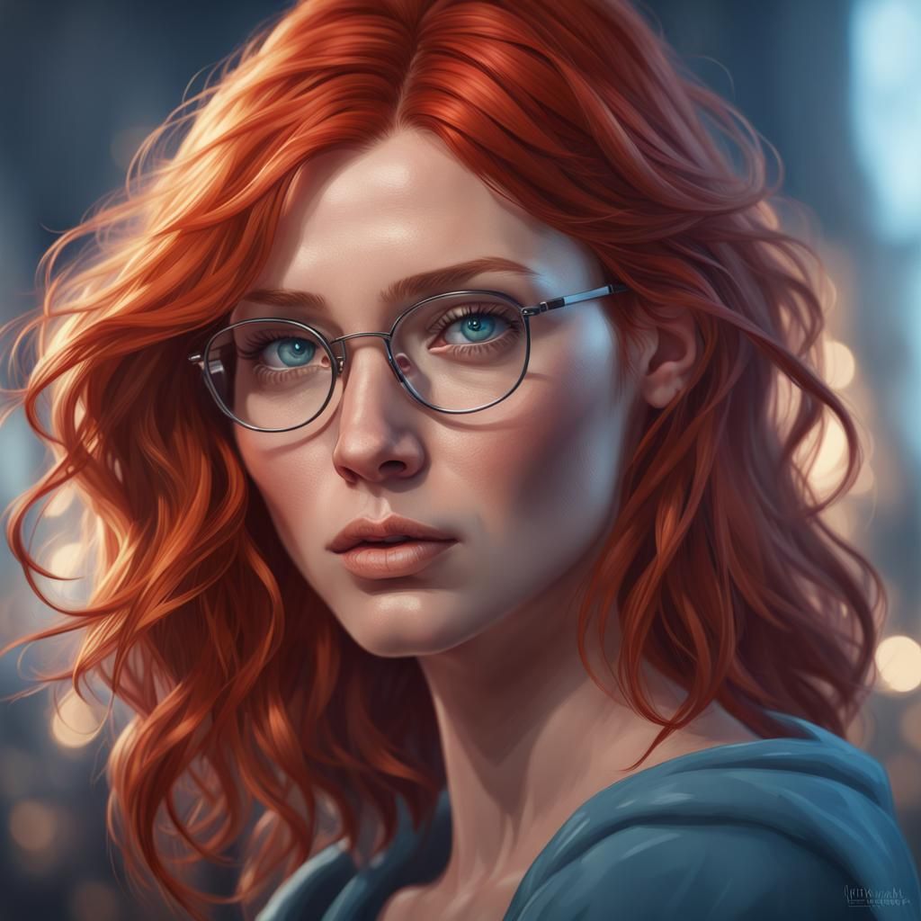 Red-Haired Woman Portrait in Detailed Splash Art Style