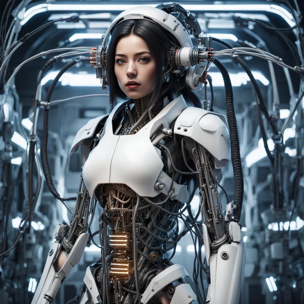 Girl in Futuristic Armor with Cybernetic Organs