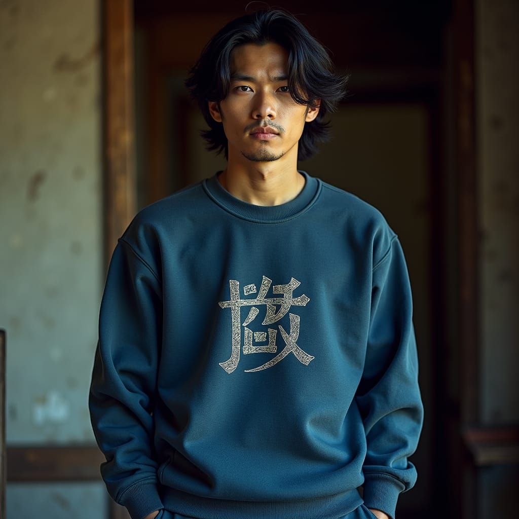 Indigo Sashiko Outfit in Cinematic Film Style