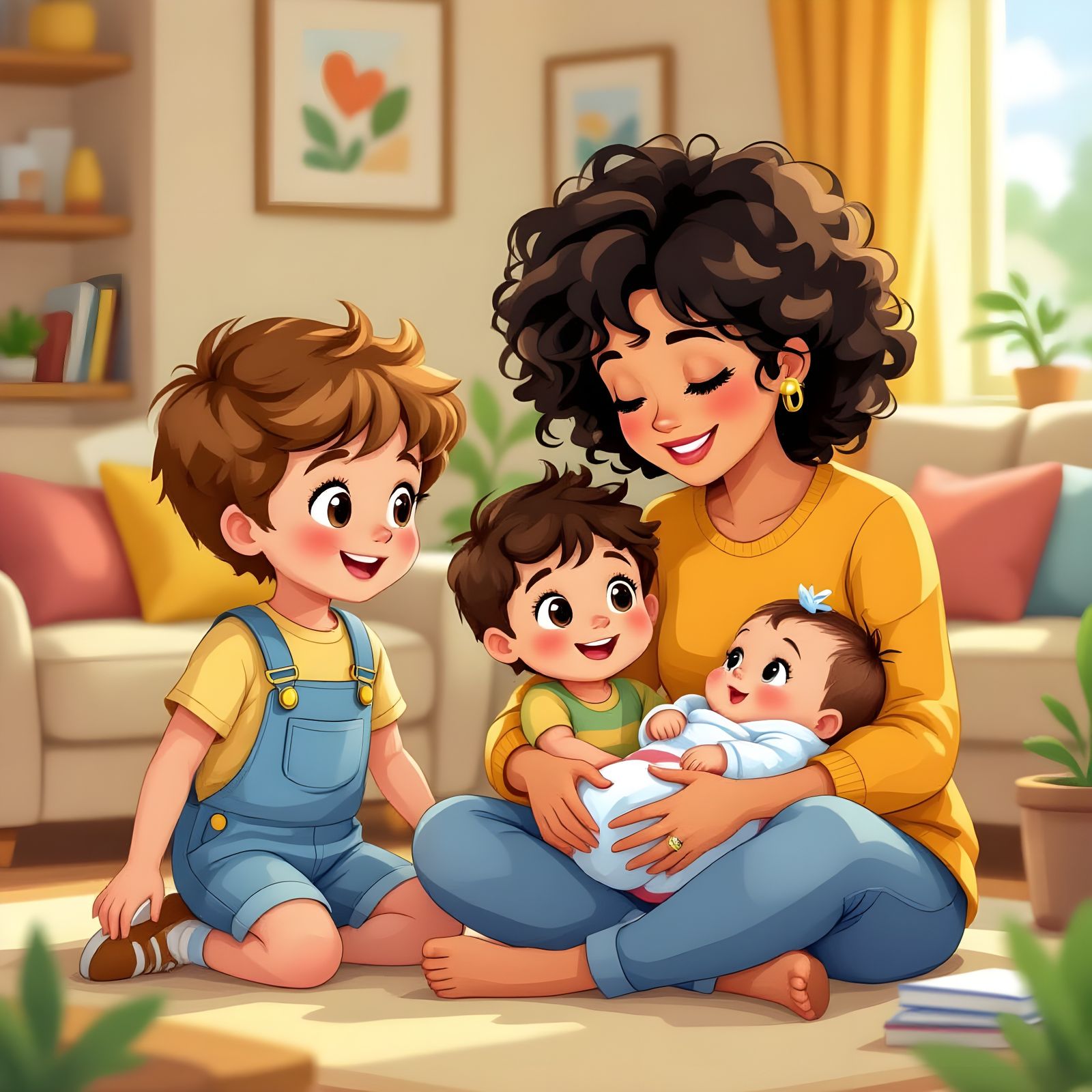80s Cartoon Family Scene: Silvia, Rick, and Baby Alessandra