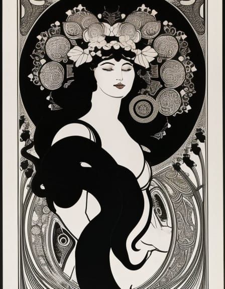 Curvy Assassin Silhouette in Art Nouveau Style