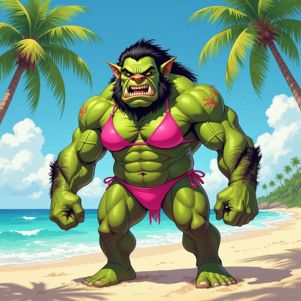 Ogre in Bikini on Sunny Beach, Dynamic Art