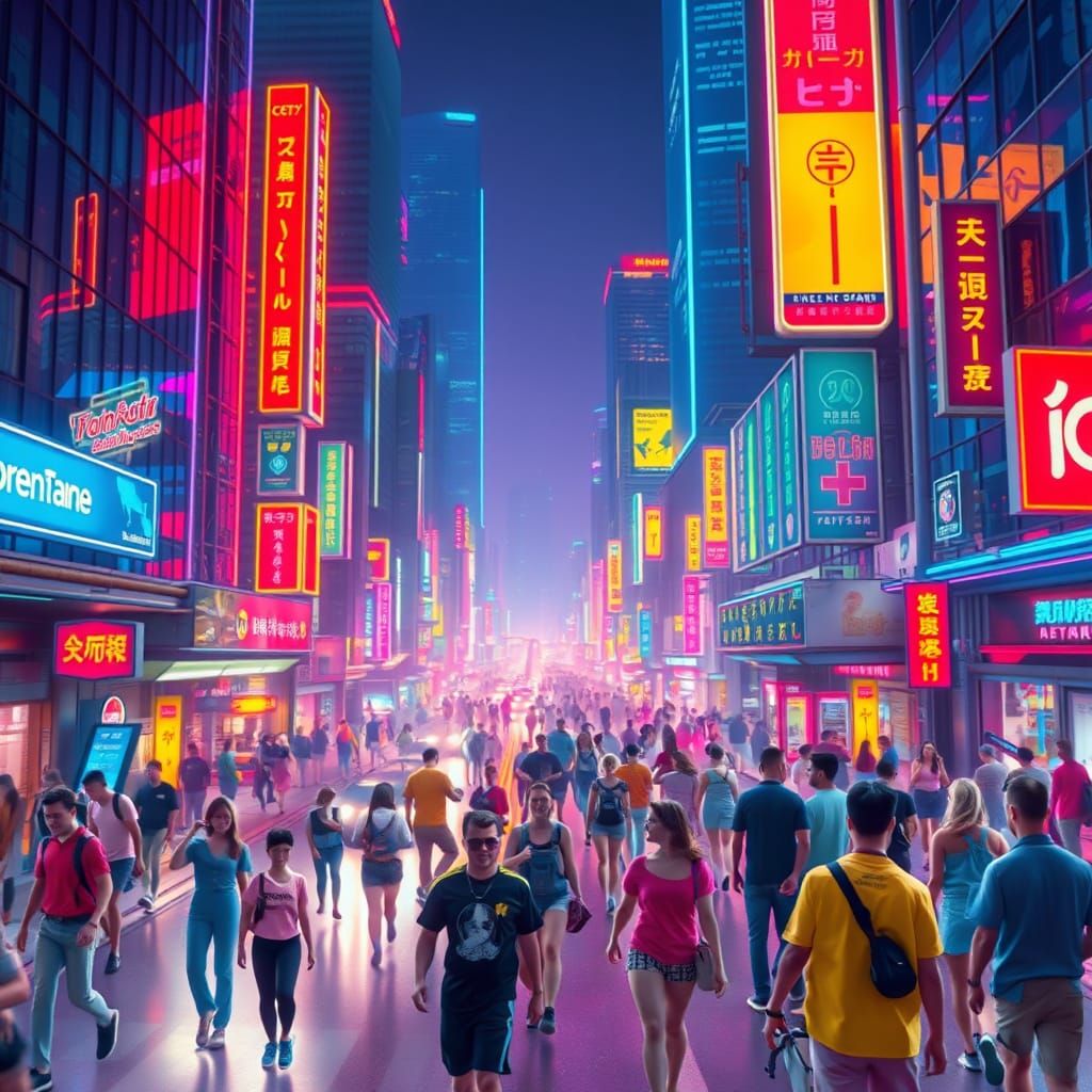 Cyberpunk Cityscape at Night with Neon Reflections