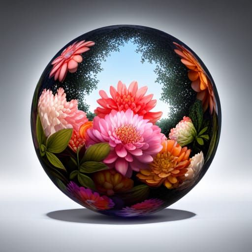 Glowing Flowers in Glass Sphere: Graffiti Art Style