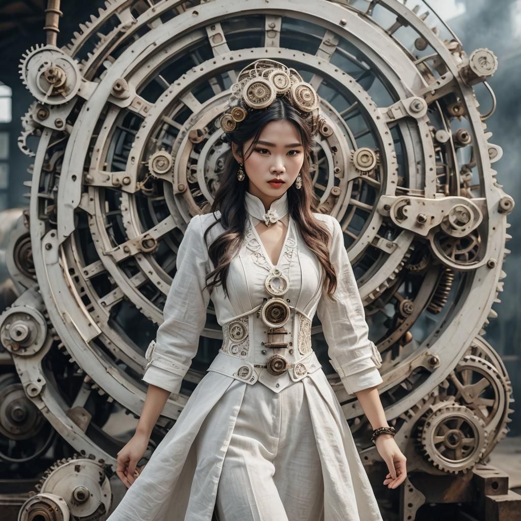Vietnamese Model in White Aura with Steampunk Engine