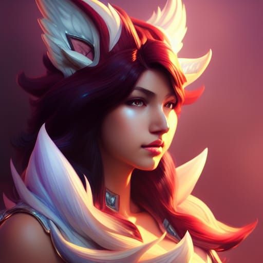 Ahri Portrait in Hyperdetailed Art Nouveau Style