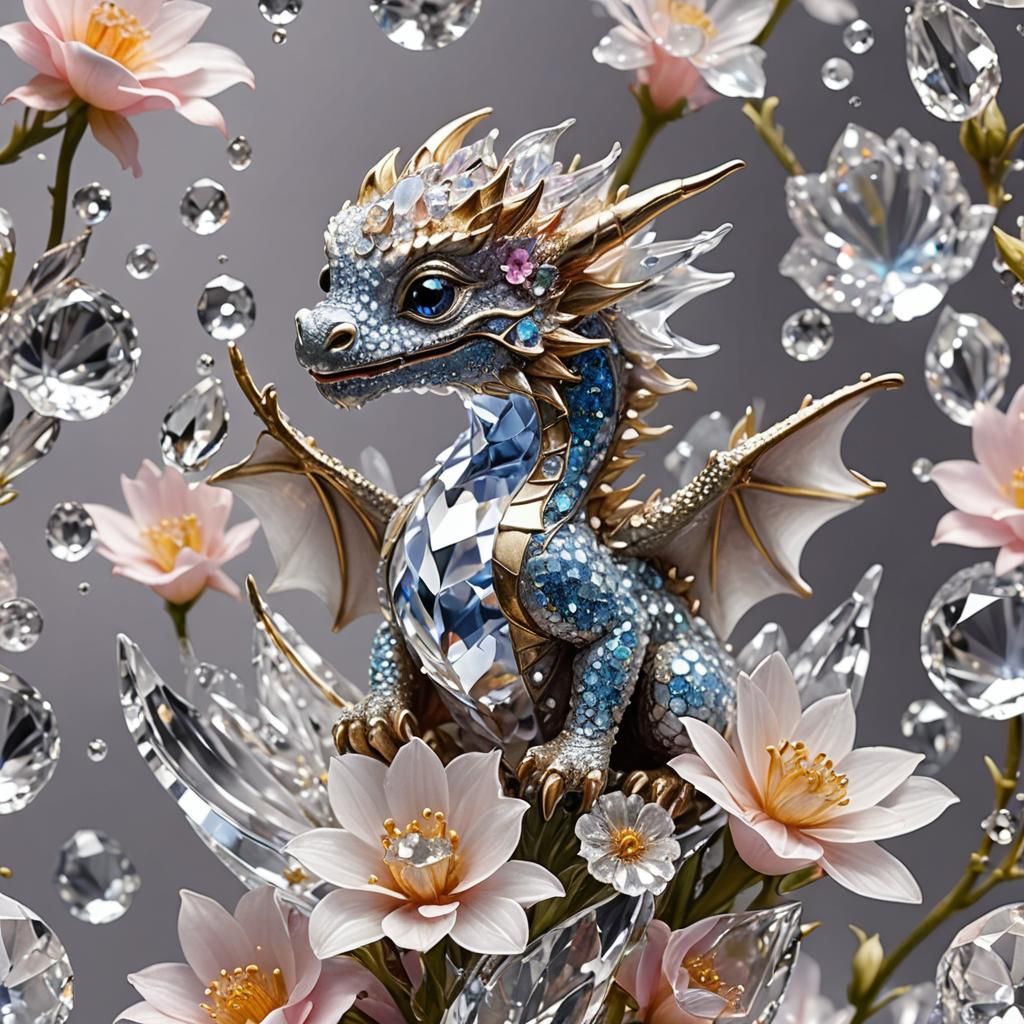 Crystal Dragon on Sparkling Flower