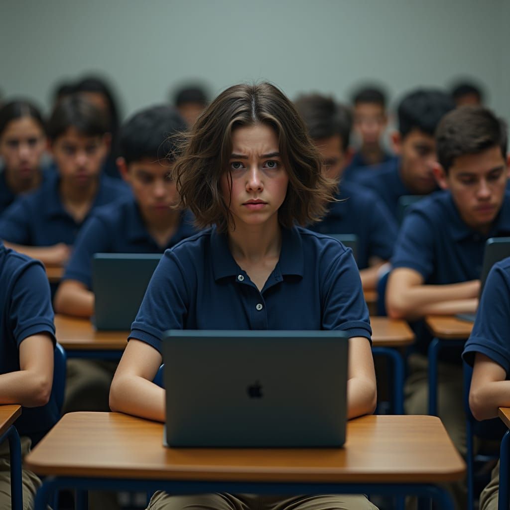 Stressed High School Students Taking Test as Concept Art