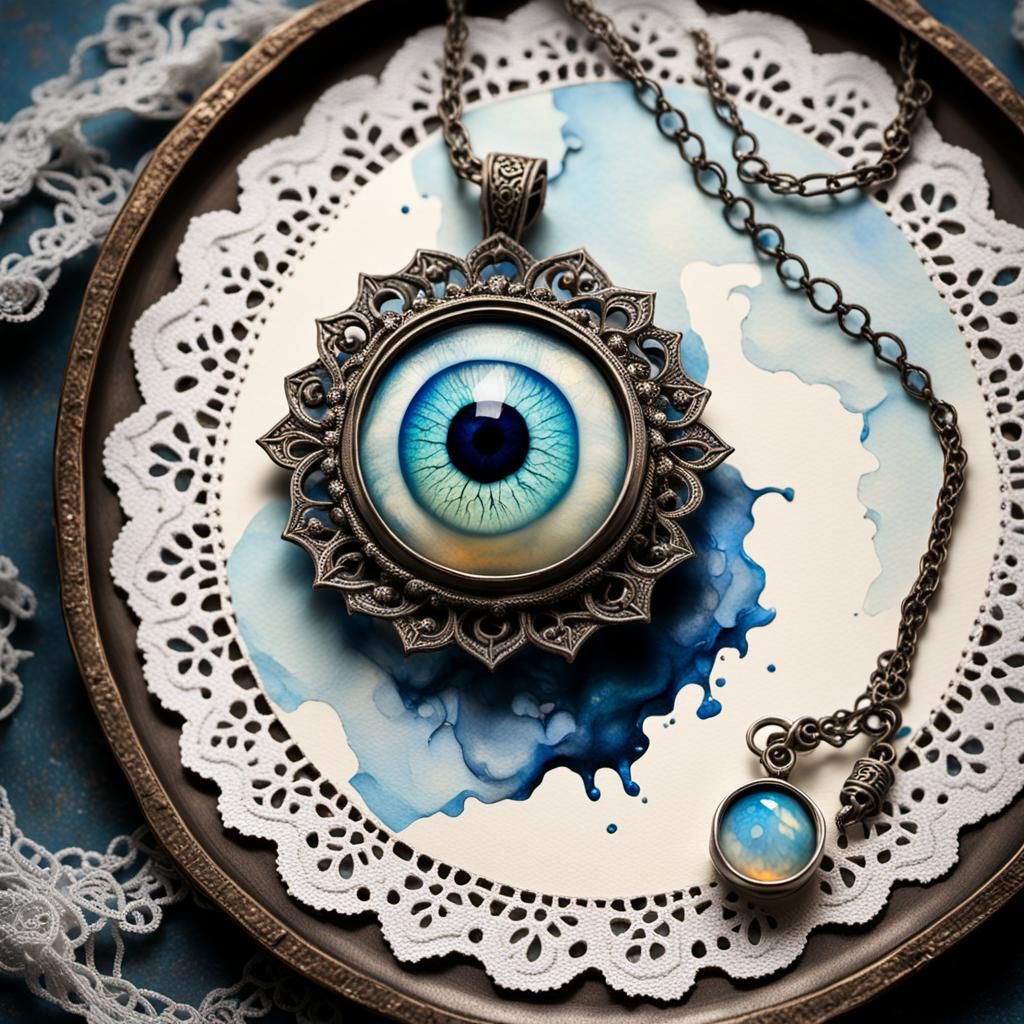 Victorian Eyeball Pendant in Gouache Style