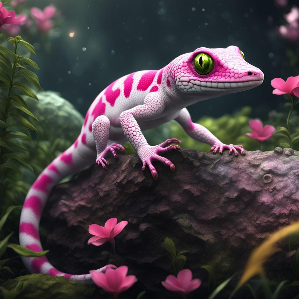 Large Pink and White Gecko in Detailed Matte Painting