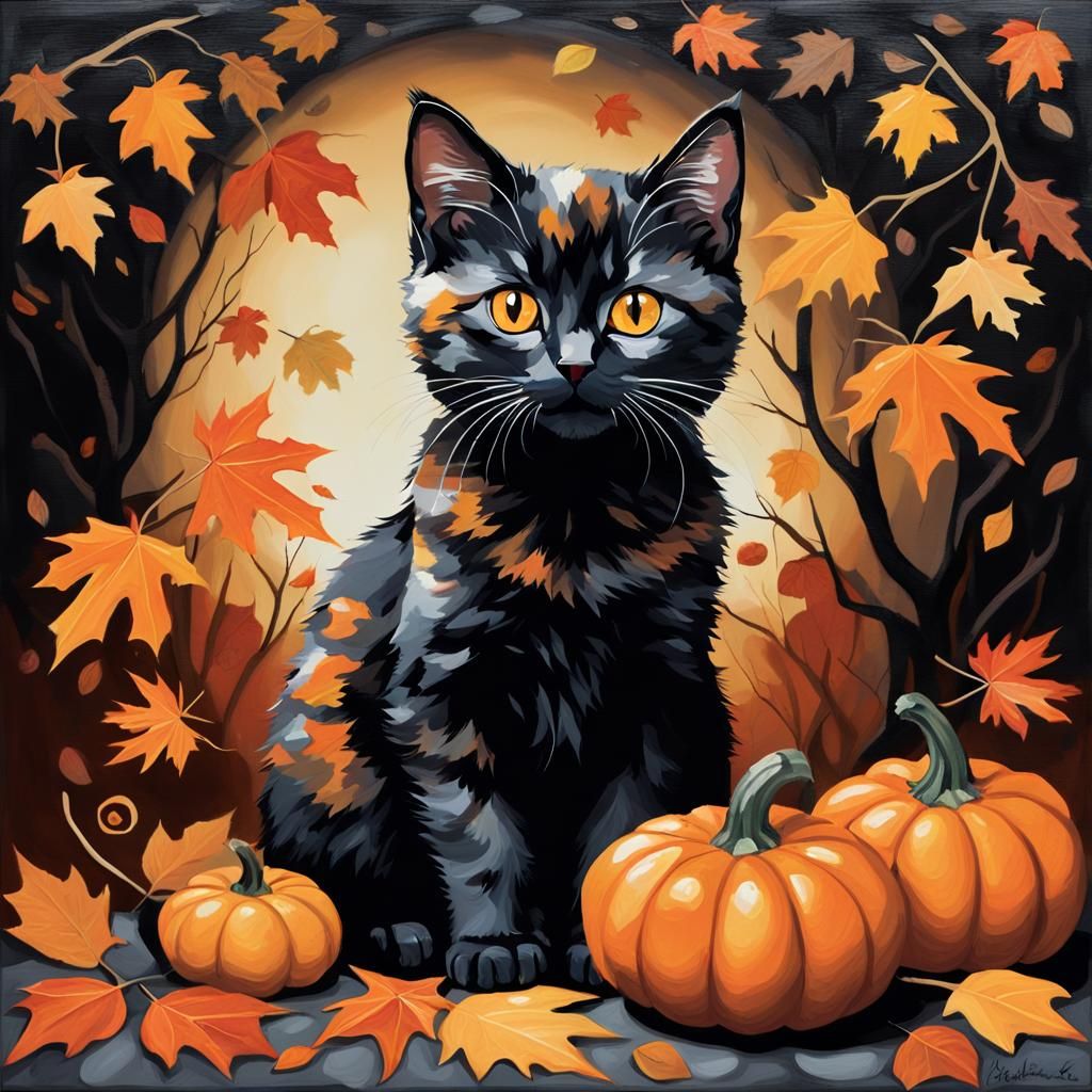 Tortoiseshell Kitten in Autumn Scene