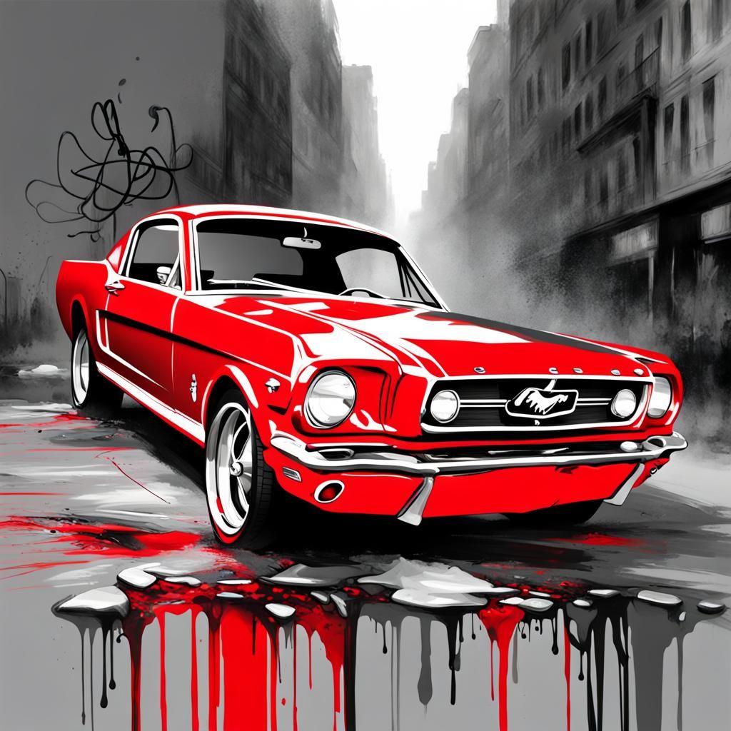 Grayscale 1964 Mustang in Graffiti Street Art