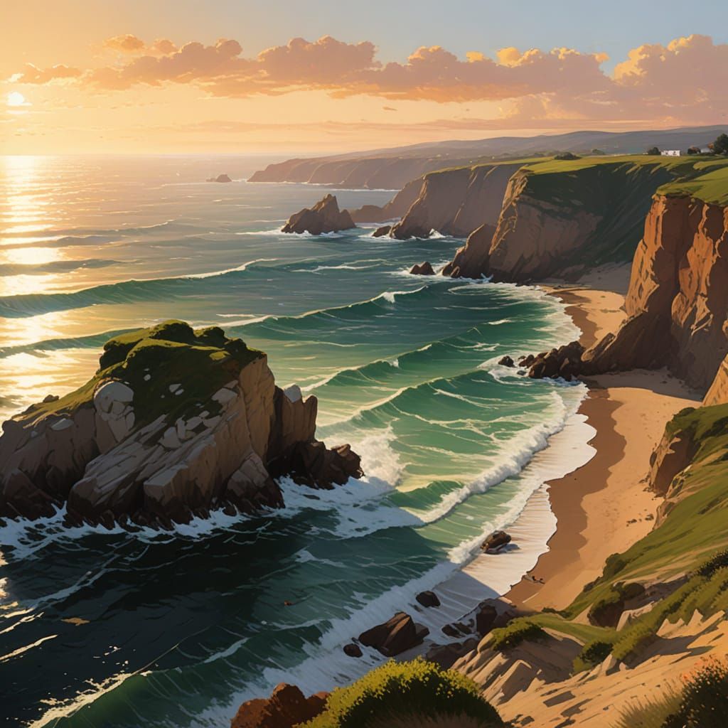 Italian Villa Sunset: A Summer Coastal Landscape