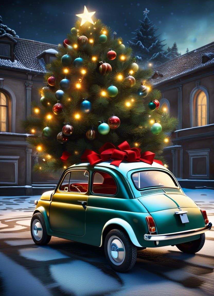 Fiat 500 with Christmas Tree in Renaissance Style