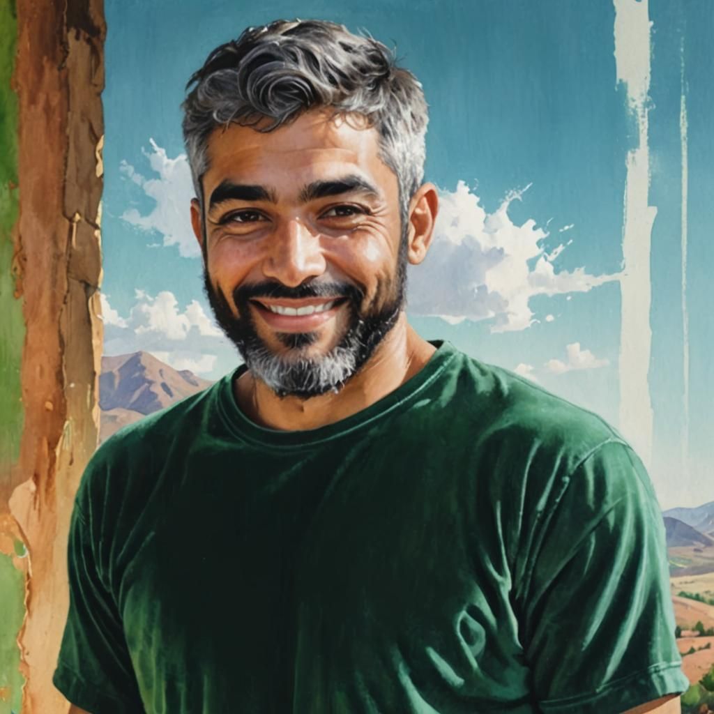 Friendly Arab Man in Dreamy Impasto Watercolor Painting