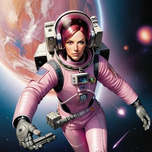 Pink Astronaut in Comic Book Style