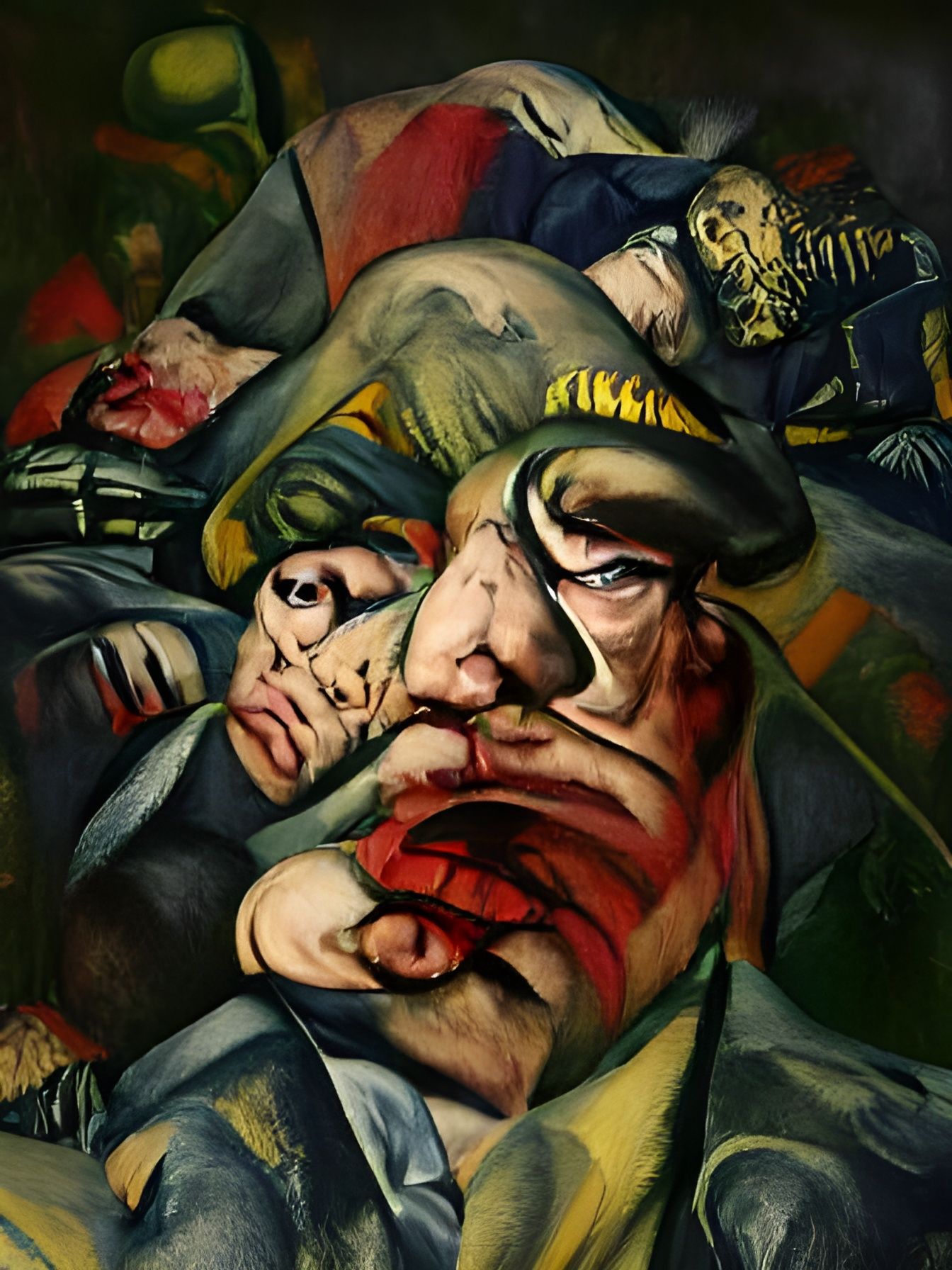 War-Ravaged Face in Expressionist Film Noir Style