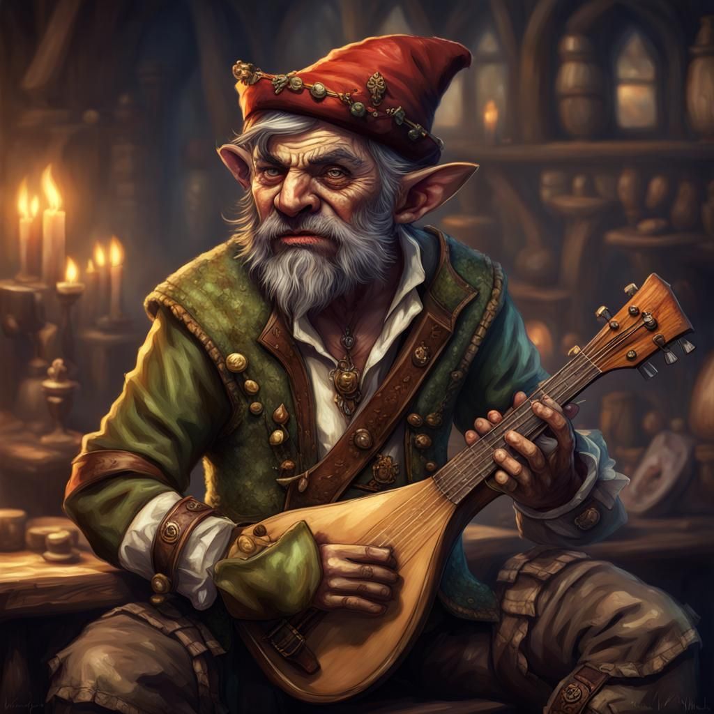 Half-Orc Half-Gnome Bard in Pop Art Style