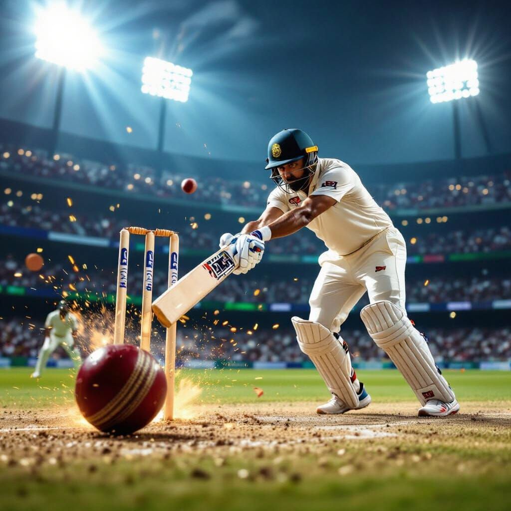 Cricket Ball Hits Wicket in Dramatic Cinematic Photo