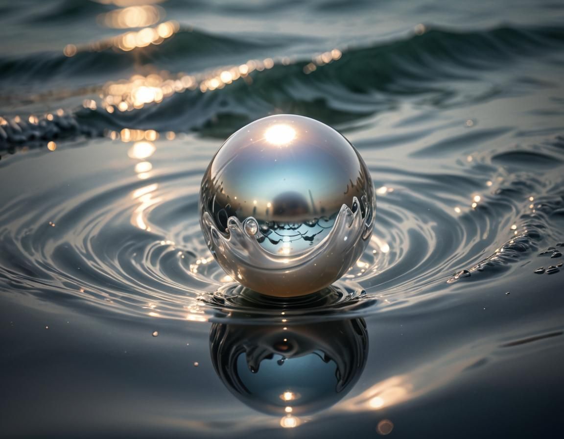Mysterious Transparent Pearl Reflecting Ocean Waves