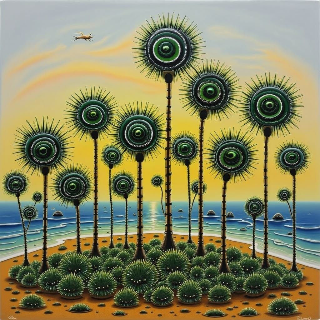 Surreal Palm Trees with Fluid Metal Texture