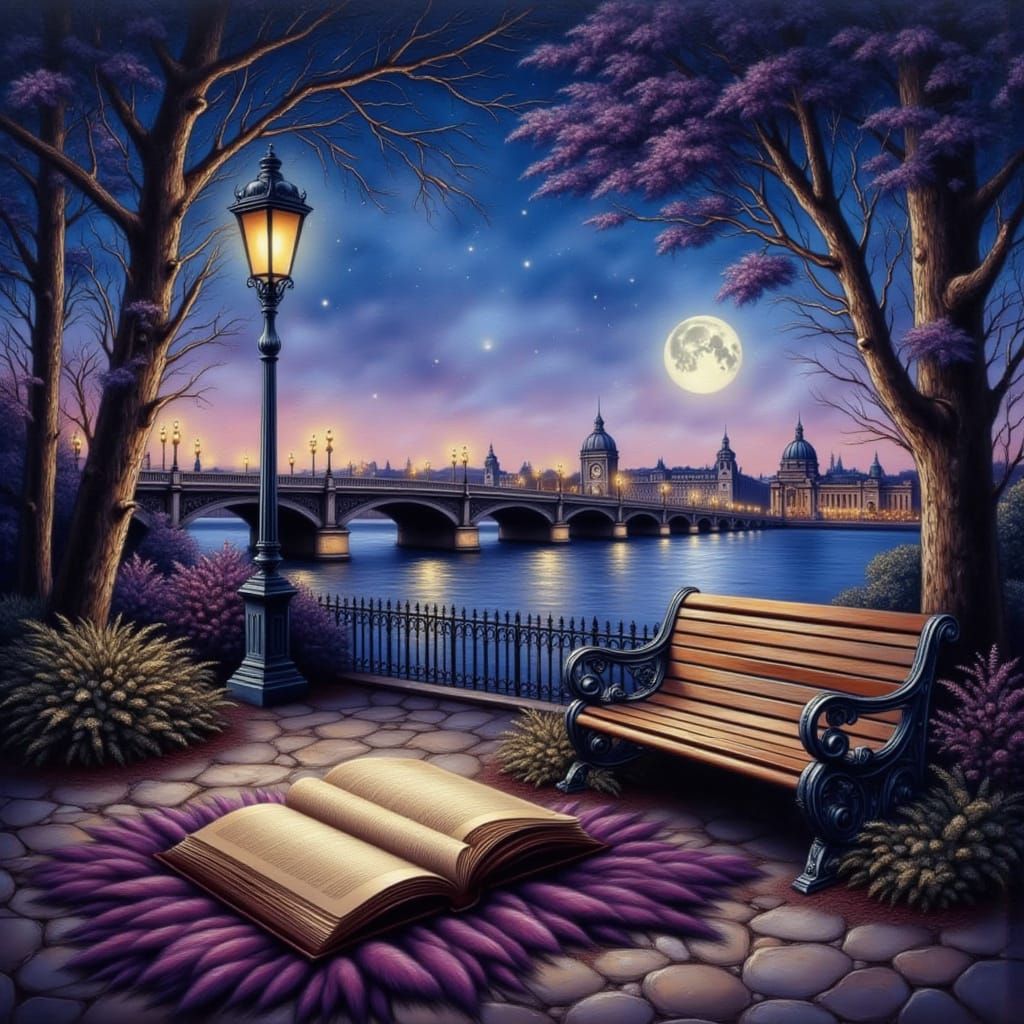 Colorful St. Petersburg Night Scene with Forgotten Book