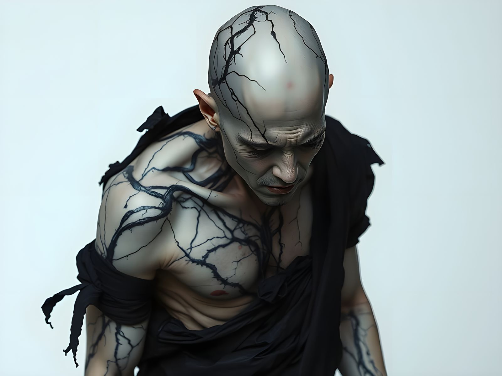 Photorealistic Person with Translucent Skin and Flowing Ink