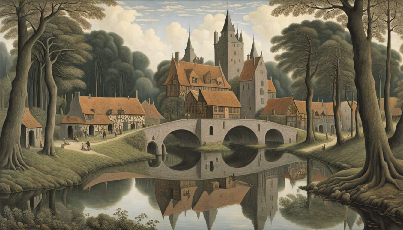 Celtic Dragon Settlement in Swamp, Belgian Art Style